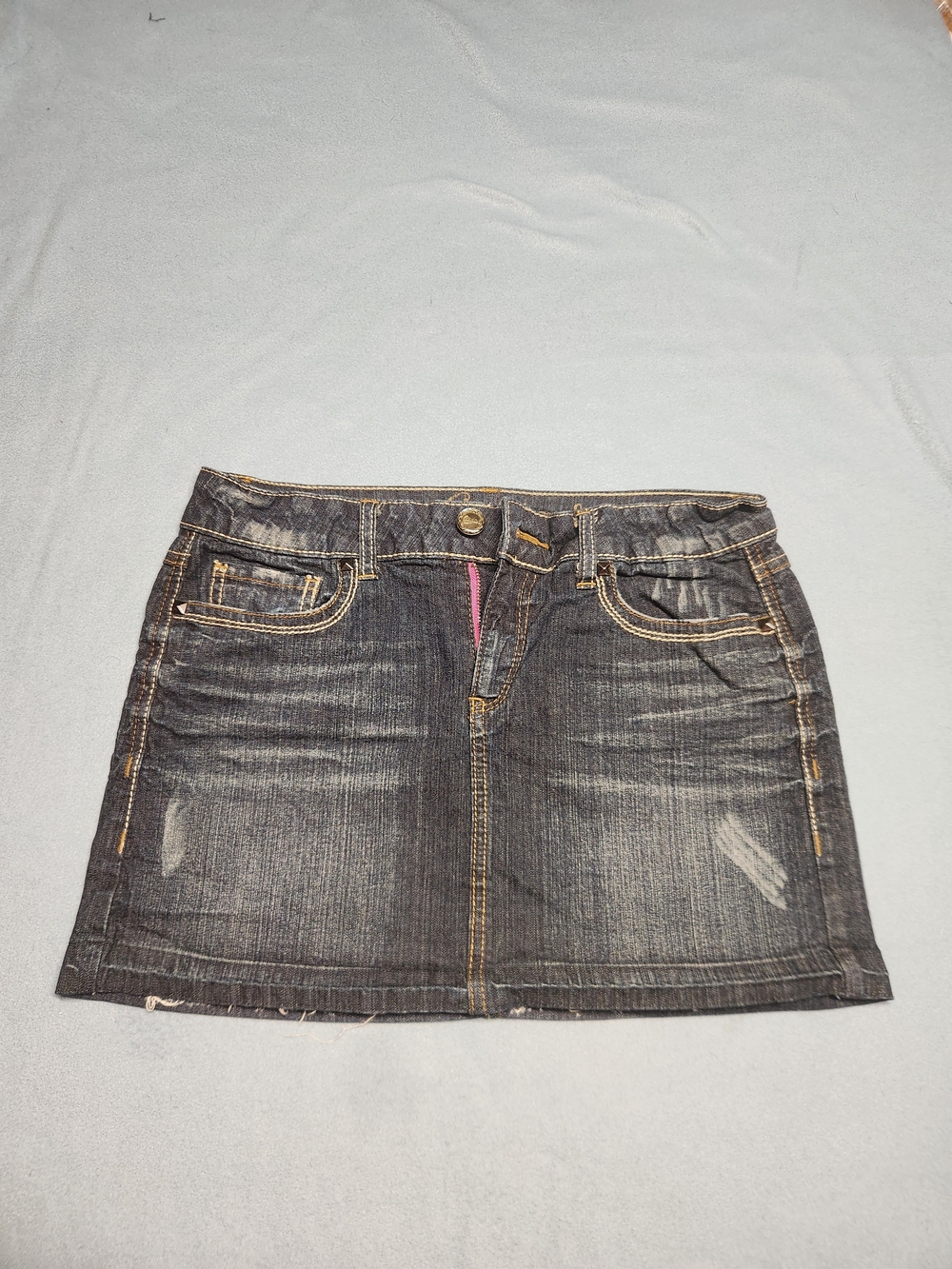 Candie's Dark Wash Denim Mini Skirt with Contrast Stitching